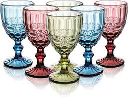 Copas de Vino de Colores Cristal - Relieve Diamante Vintage para Fiestas