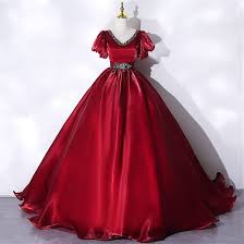 Vestido de Fiesta Organza con Cuentas en Color Vino